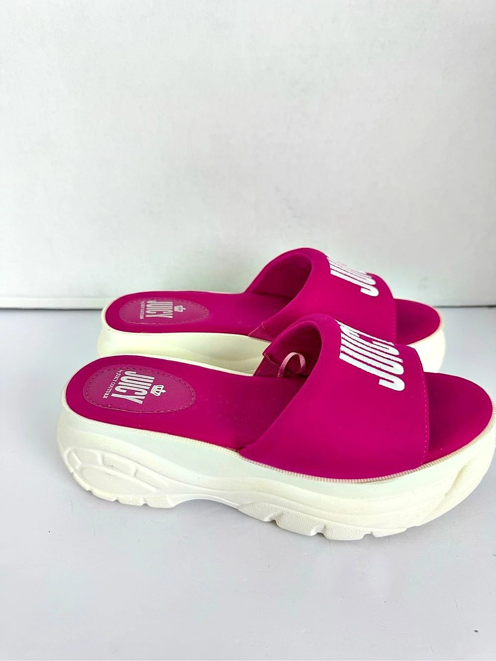Juicy Couture Platform Slide Sandals in Pink & White Like New - Picture 2 of 5